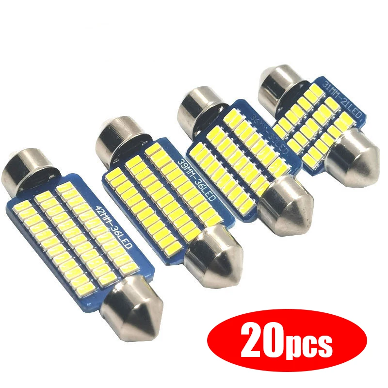 

20Pcs Festoon C5w LED 31 36 39 41 Mm 21 30 36 Led Bulb 3014 SMD Reading Lamp Car Interior Light DC 12V