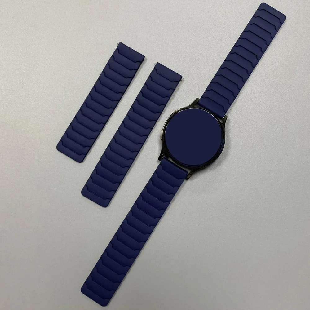 Silicone Magnetic Loop Smartwatch Strap - 20/22mm Adjustable Bracelet in Various Colors