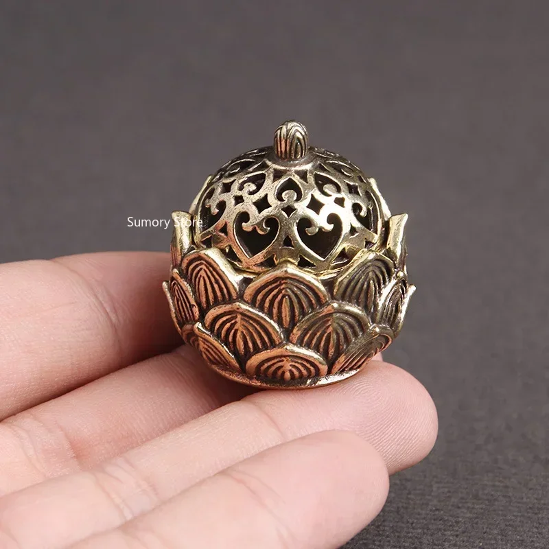 Retro Copper Lotus Pocket Hollow Out Incense Sticks Burner Brass Incense Holder With Cover Sandalwood Cense Buddhism Home Decor