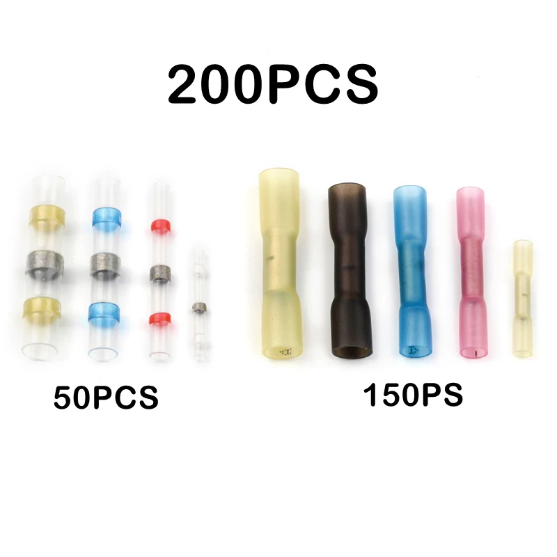 

200Pcs Insulated Solder Solder Butt Connectors Heat Shrink Seal Wire Connectors Cable Wire Electrical Crimp Terminals Kit