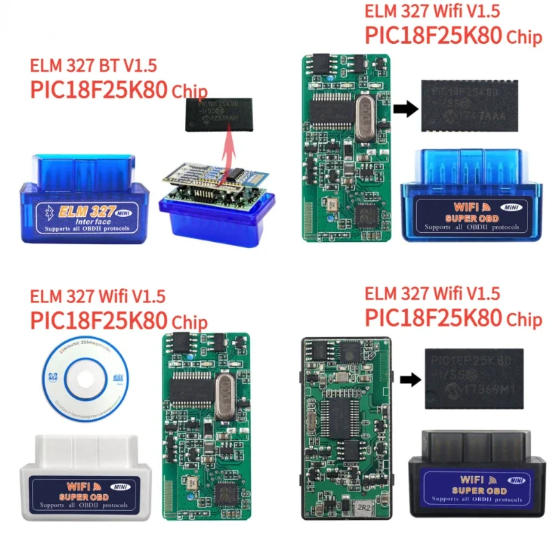 

NEW ELM327 V1.5 Bluetooth/Wifi-Compatible PIC18F25K80 Chip ELM 327 V1.5 OBD2 Diagnostic Tool Diagnostic Tool Works on Android/PC