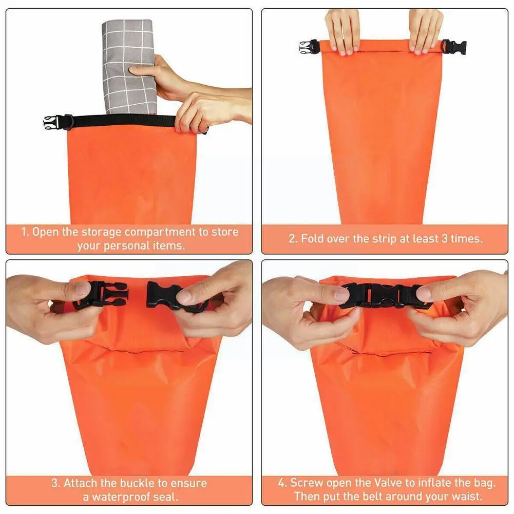 Inflatable Open Swimming Buoy Tow Float Dry Bag Double Air Bag with Waist Belt for Swimming Water Sport Storage Safety 1pc
