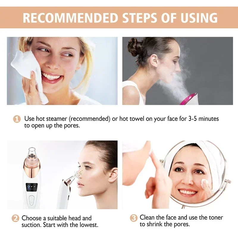 Blackhead Remover Vacuum Suction USB Rechargeable Facial Pore Cleaner Spot Acne Pimple Face Clean Skin Care Black Head Extractor