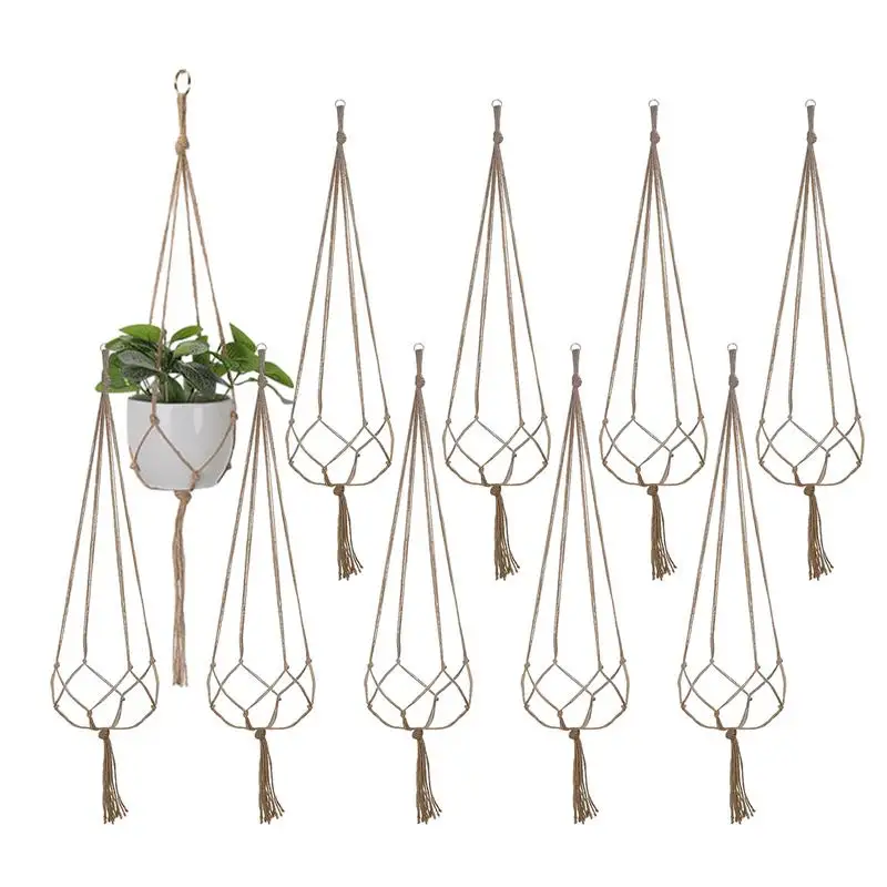 

10pcs Flower Pot Net Bag Rope Plants Holder Decorative Stylish Handcrafted Wear Resistant Durable Boho Planter Basket For Indoor