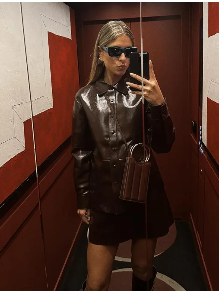 PU Leather Jacket and High-Waisted Mini Skirt Set - Chic High Street Outfit