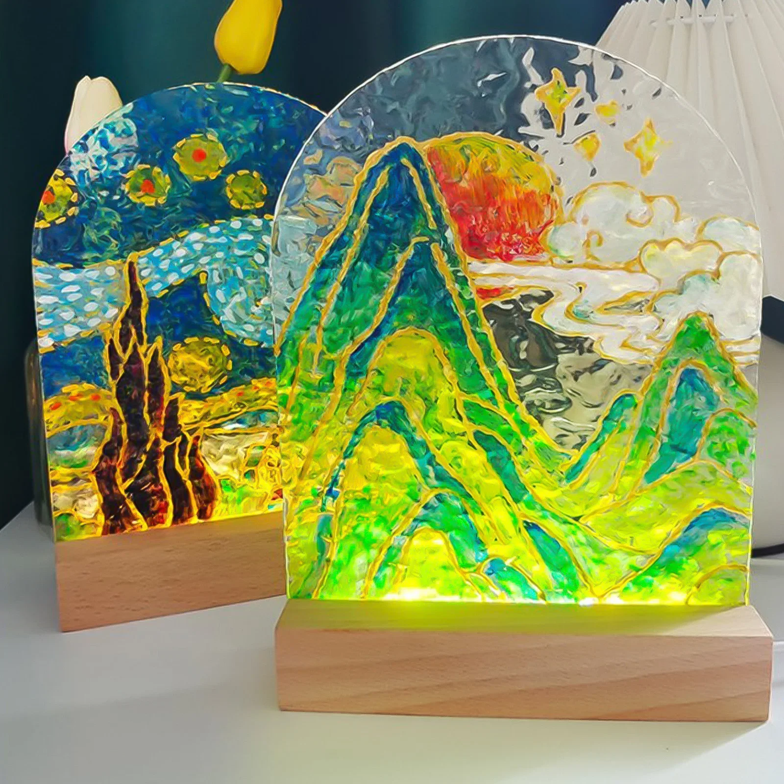 LED wood display base for crystal glass resin art ornament wooden night lamp base led lights decorative lights lamp base led lamp base