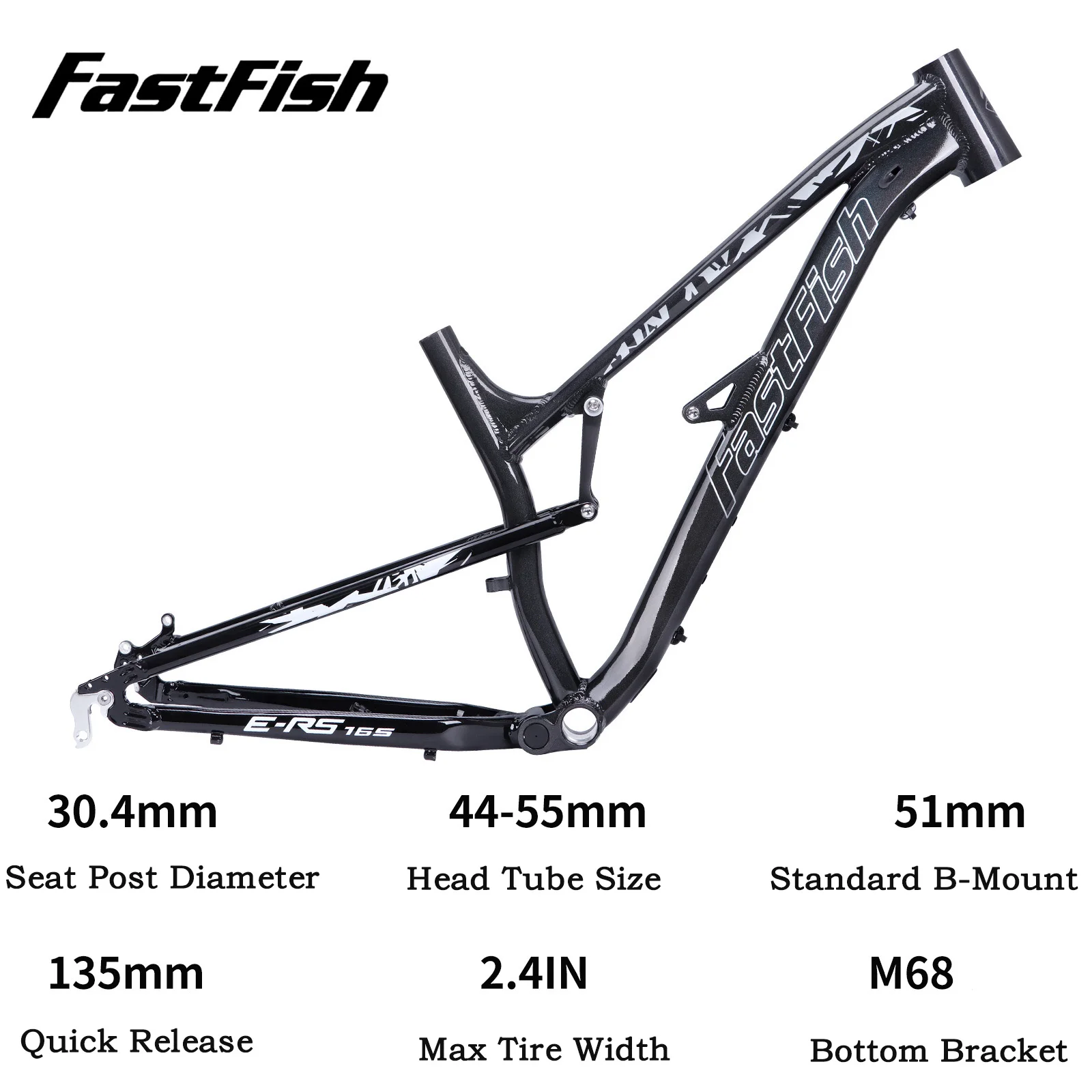 FastFish 27.5인치 MTB 풀 서스펜션 프레임 고강도 알루미늄 30.4mm 시트포스트 135mm QR 2.4인치 최대 타이어 폭 M68 BB