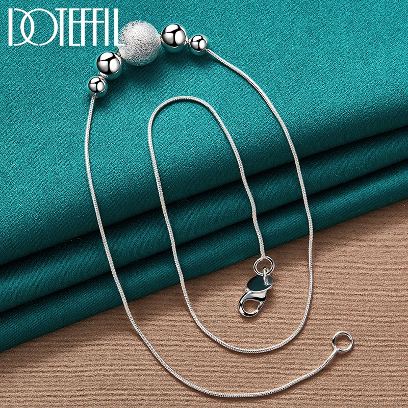 DOTEFFIL 925 Sterling Silver Smooth Matte Beads Snake Chain Necklace For Women Man Fashion Wedding Party Charm Jewelry