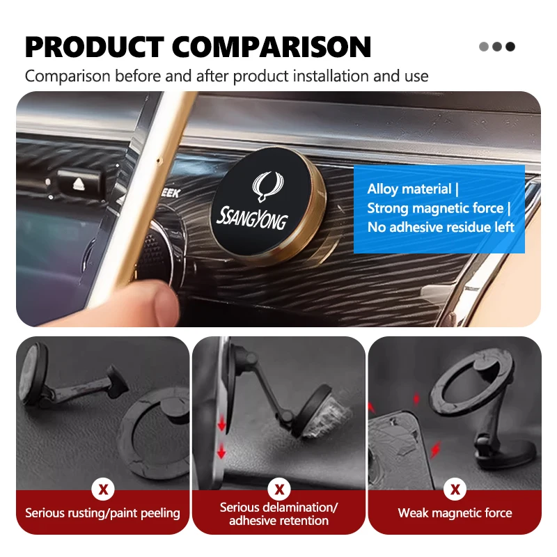 자석식 차량용 핸드폰 거치대 에어벤트 클립 마운트 GPS 지원 (쌍용 렉스턴 Y400 Y450 G4 2021 2022 키론 로디우스 티볼리)