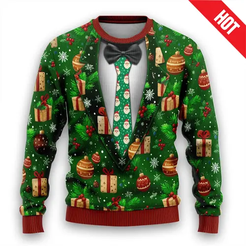 Men Women New Year Eve Xmas Sweatshirts Kid 3D Funny Suit Print Holiday Party Jumper Top Couples Pullover Ugly Christmas Sweater - Image 5