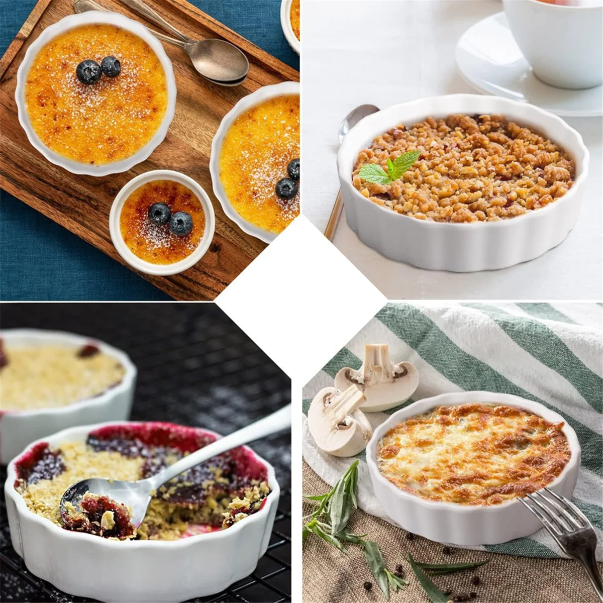 Creme Brulee Ramekins Round Fluted Quiche Dishes Tart Pan Oven Safe Ramekins for Baking Souffle 6 Pack 5 Oz