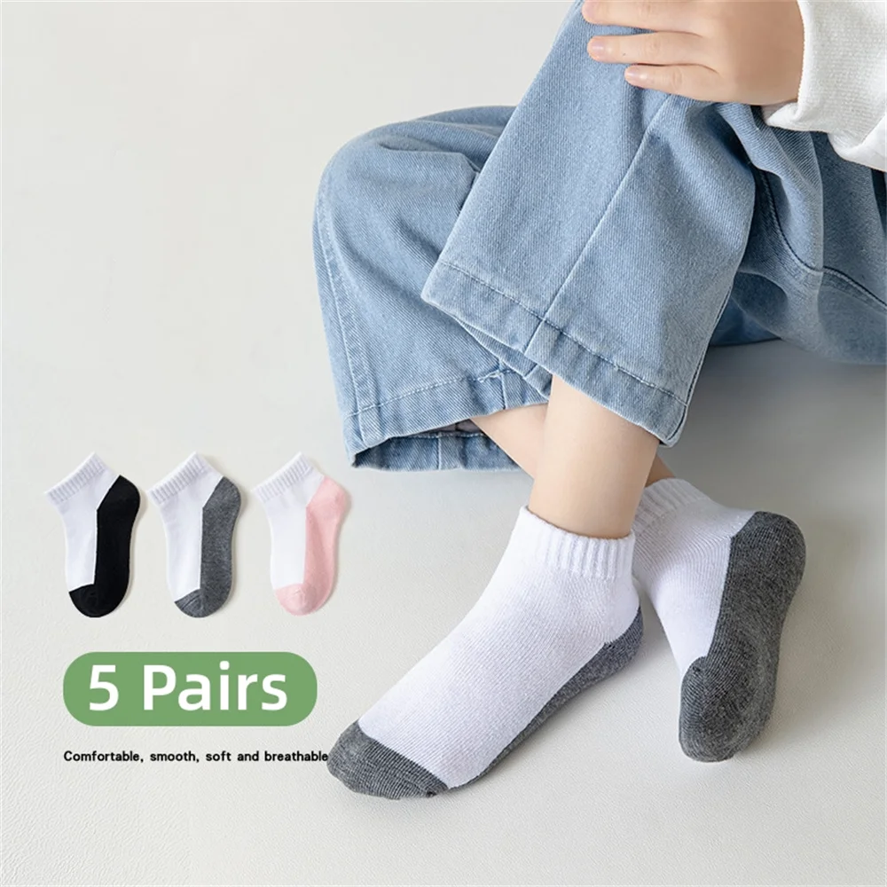 

5 Pairs/Lot New Summer Children Socks Cotton Kids Fashion Black White Gray For 1-12 Years Teen Student Baby Girl Boy Socks