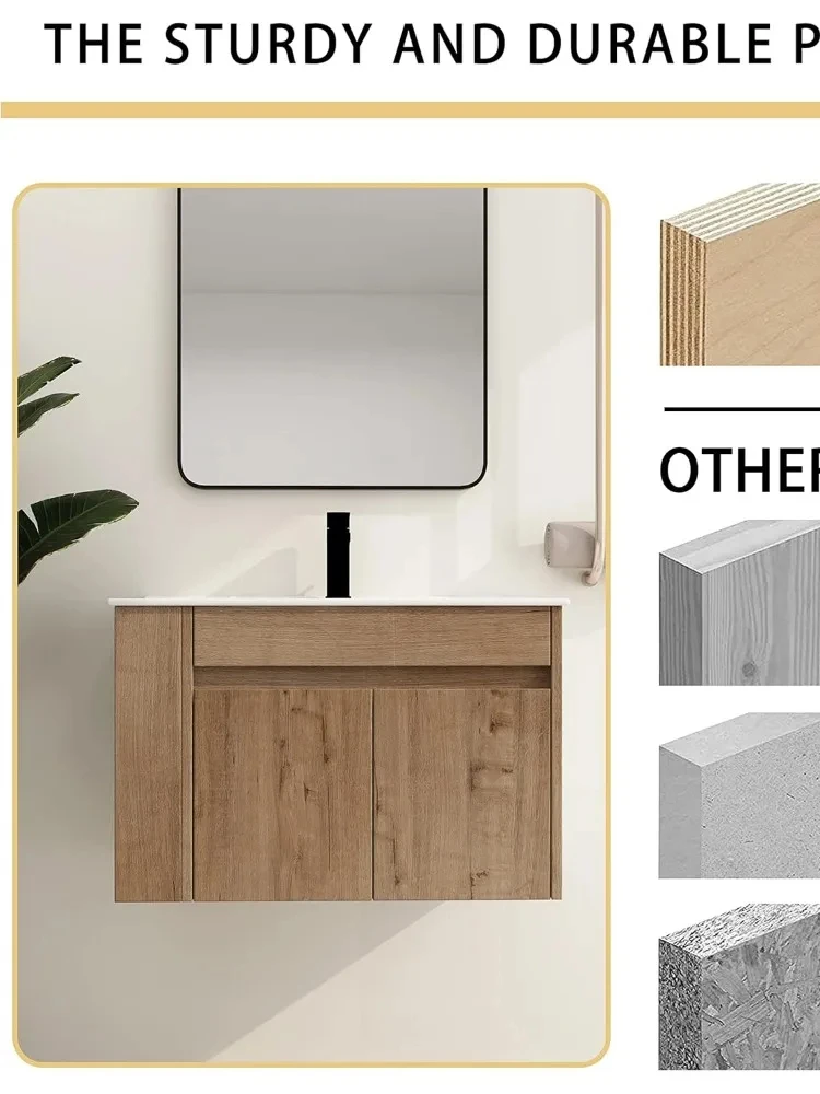 Tocador de ba&ntilde;o flotante de 30 "con 2 puertas y lavabo cer&aacute;mica blanca, tocador flotante