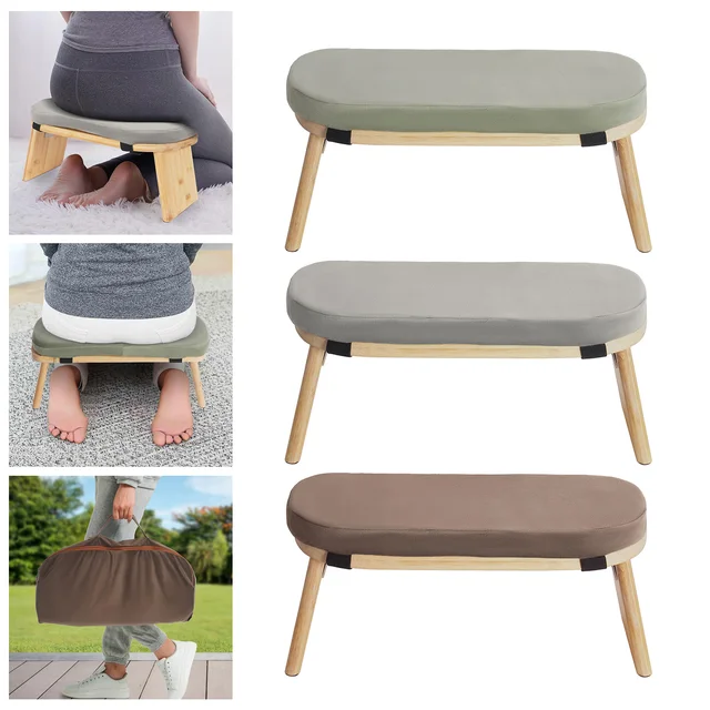 Bymaocar Meditation Bench, Foldable& Ergonomic Meditation Stool, Foldable Kneeling Meditation Bench  Coffee/Gray/Green Color