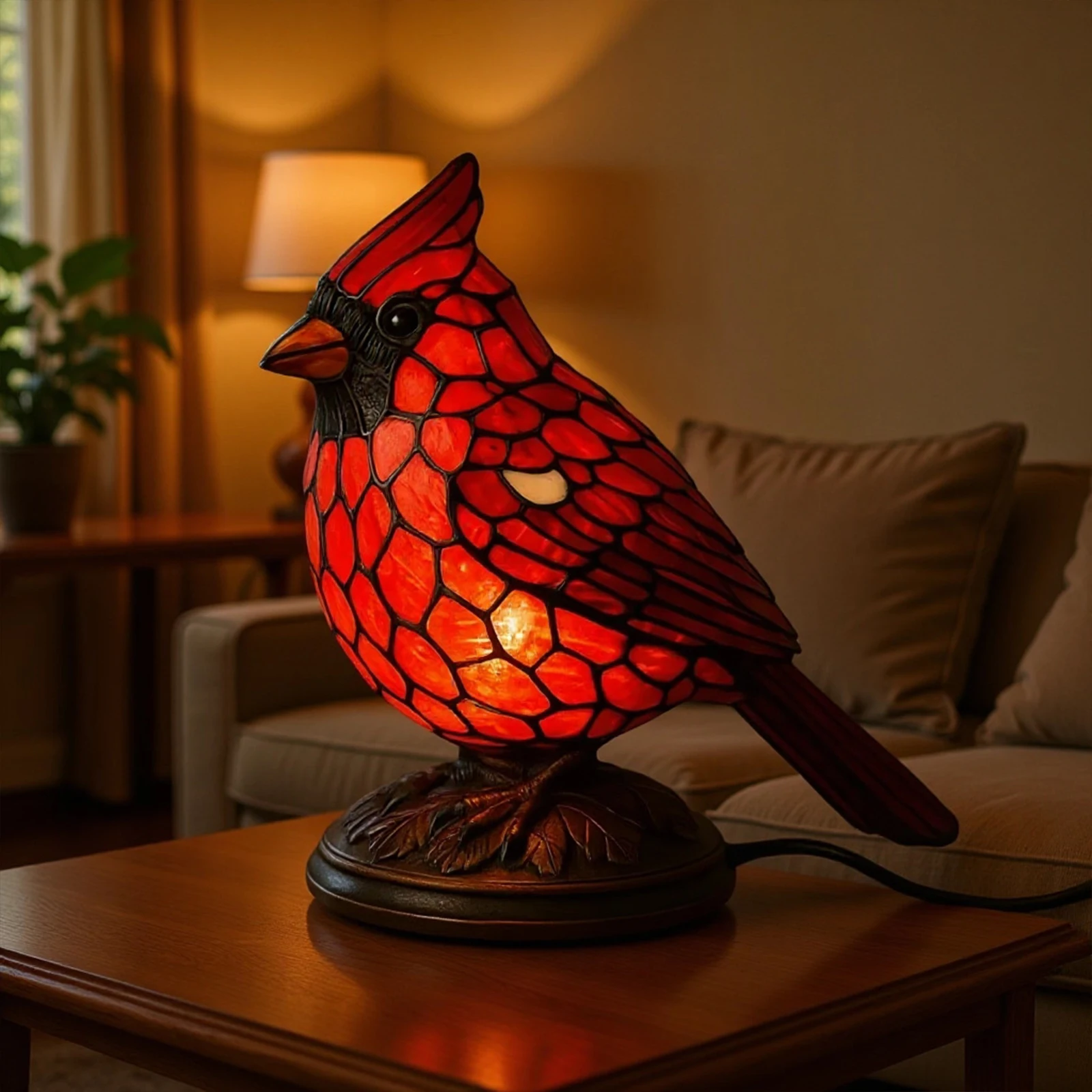 1/2Pcs Cardinal Table Lamp Christmas Resin Light Creative Red Bird Night Light Desktop Ornament for Living Room Christmas Decor