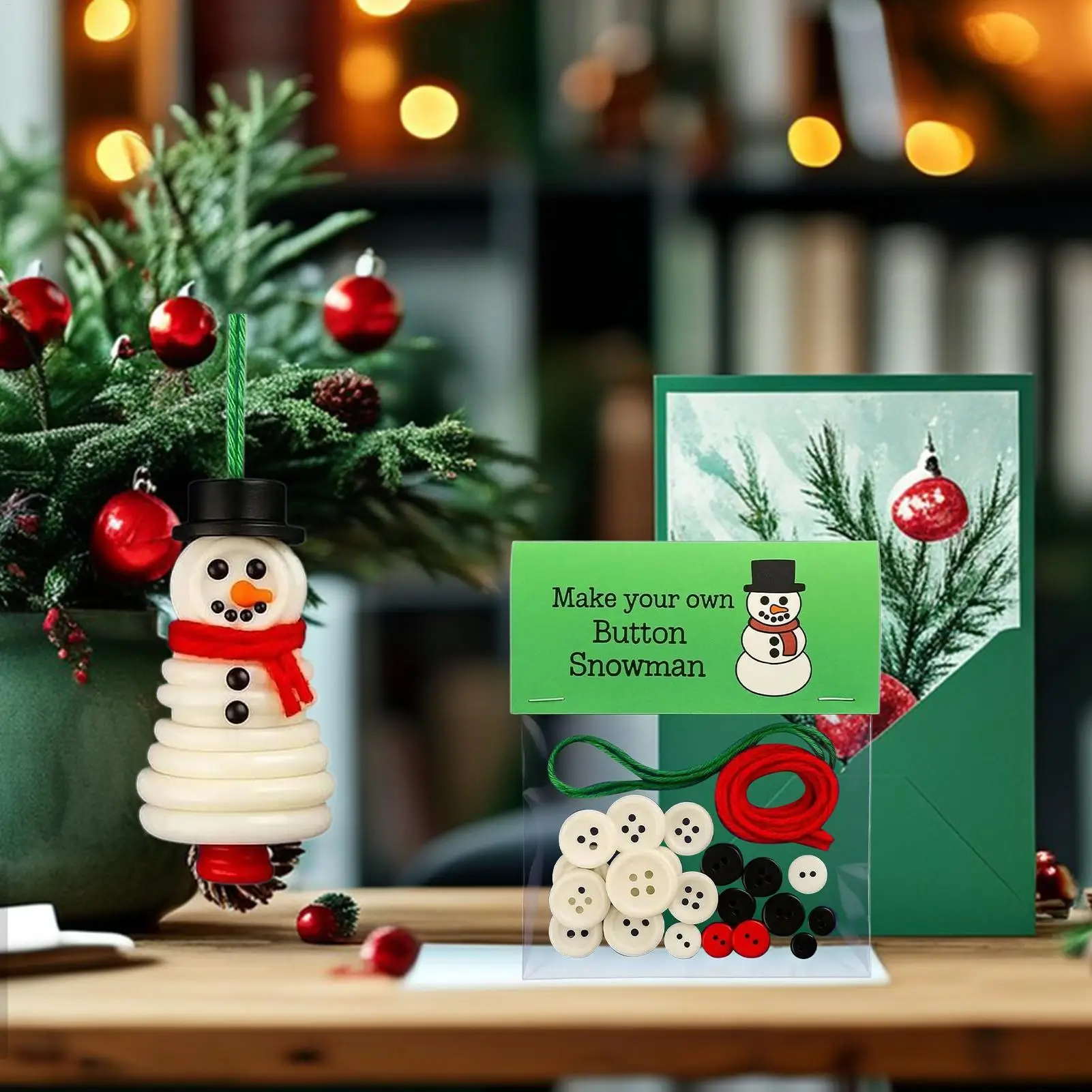 Christmas Button Ornament DIY Crafting Kit Santa Claus, snowman, Christmas tree and angel buttons Pattern, holiday hanging decor