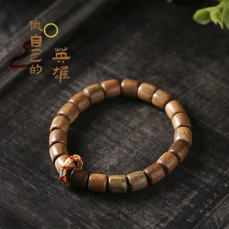 Natural Sandalwood Running Ring Lovers Art Style Personalità Antica Barrel Bead Hand String Cipresso Wood Agarwood Women Hot Men