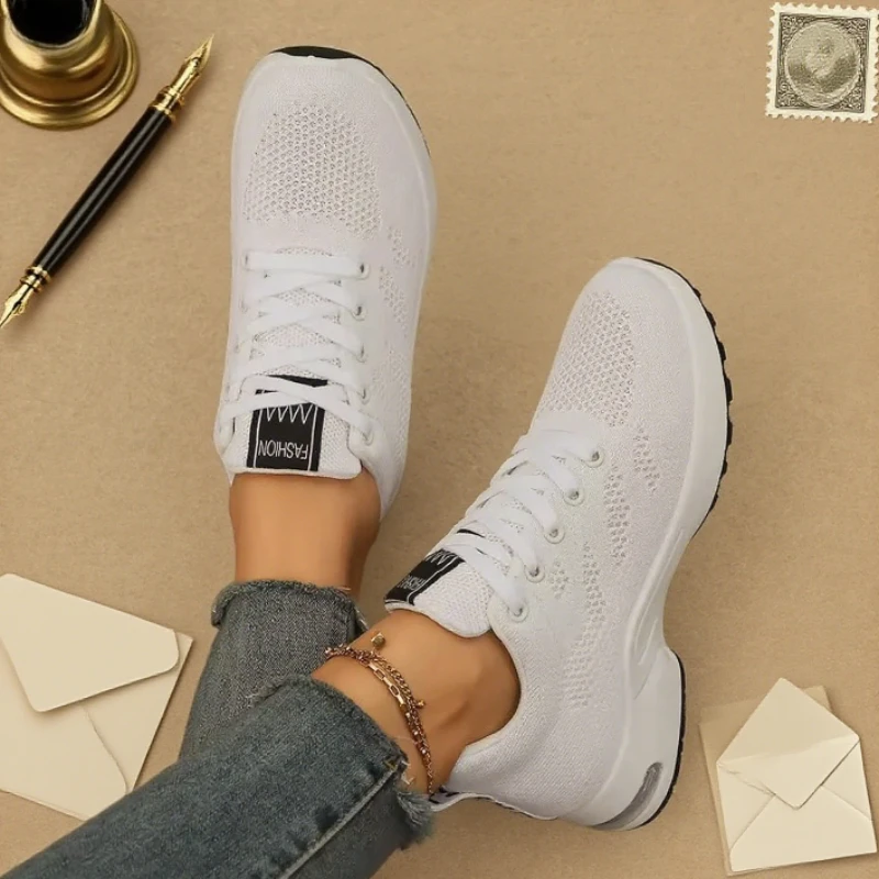 Women Platform Casual Sneakers Breathable Walking Mesh Flat Running Shoes Women Tenis Gym Vulcanized Shoes White Female Footwear