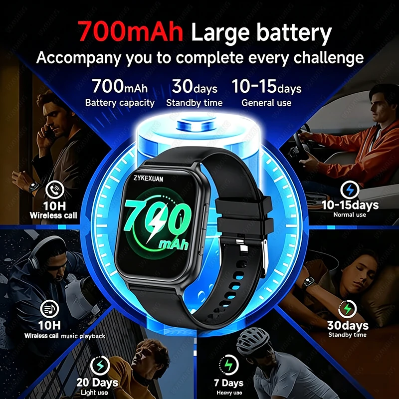 2026 New 700mAh Smart Watch Men Women 24-hour Health Monitor 100+Sports Fitness Waterproof Watches Bluetooth Call Smartwatch Man 6