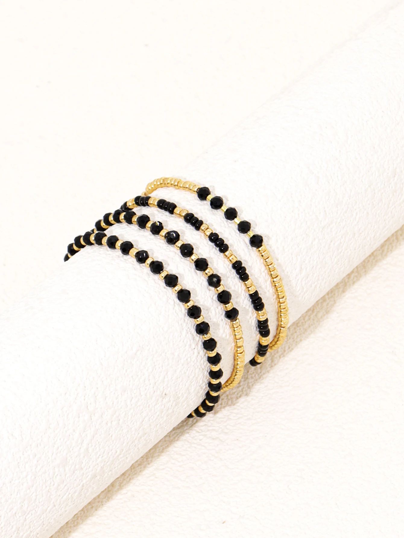 Beaded Layered Bracelets Black and Golden for Women