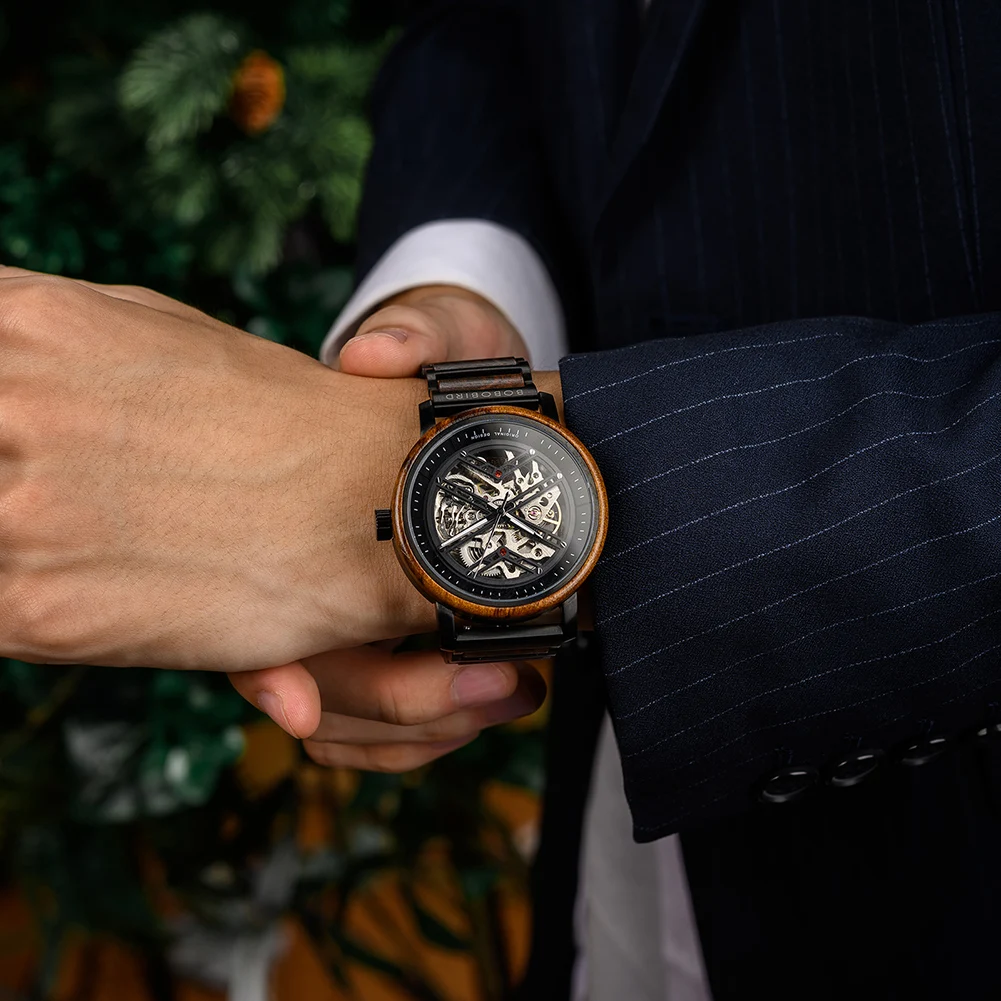 HOT&TOT Gold Motus | Houten horloge | Automatisch uurwerk | 44mm