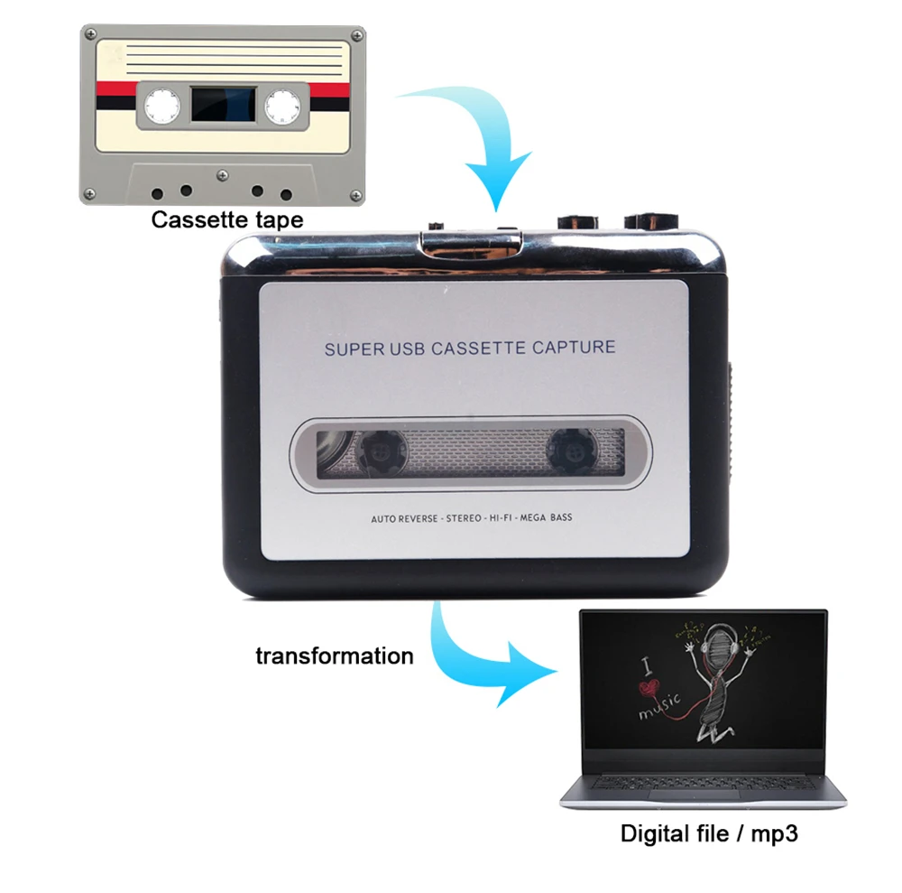 USB Cassette Capture Radio Player Portable USB Cassette Tape to MP3 Converter Capture Audio Music Player Tape Recorder cassette player,music digitizer player