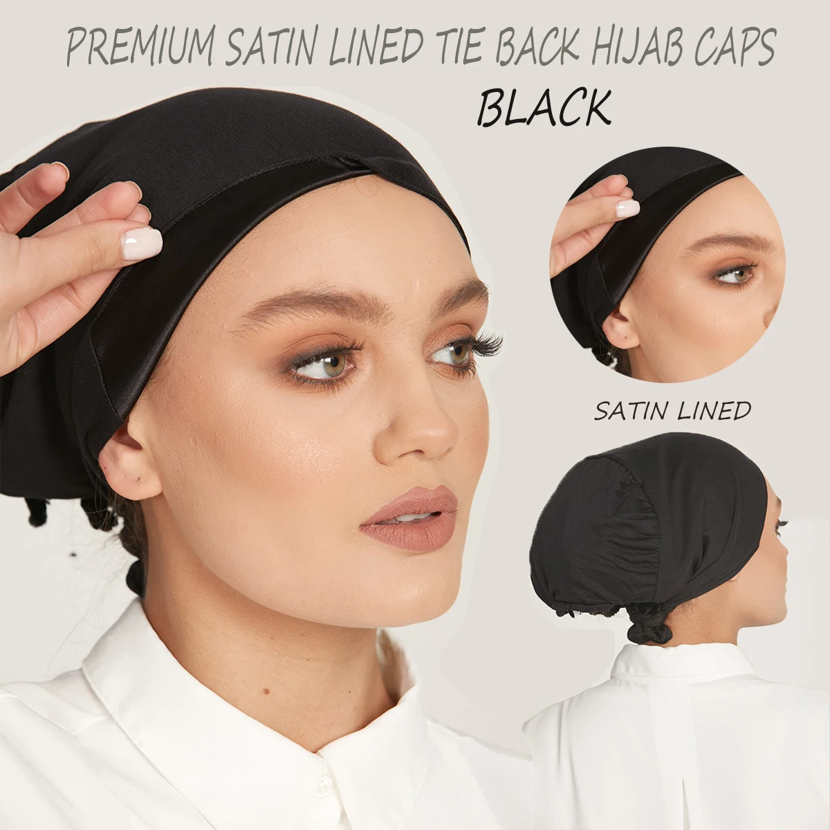 Soft Muslim Hijab Hat Solid Color Women Jersey Hijab Premium Satin Lining Tie Hijab Hat Islamic Turban Instant Silk Shawl