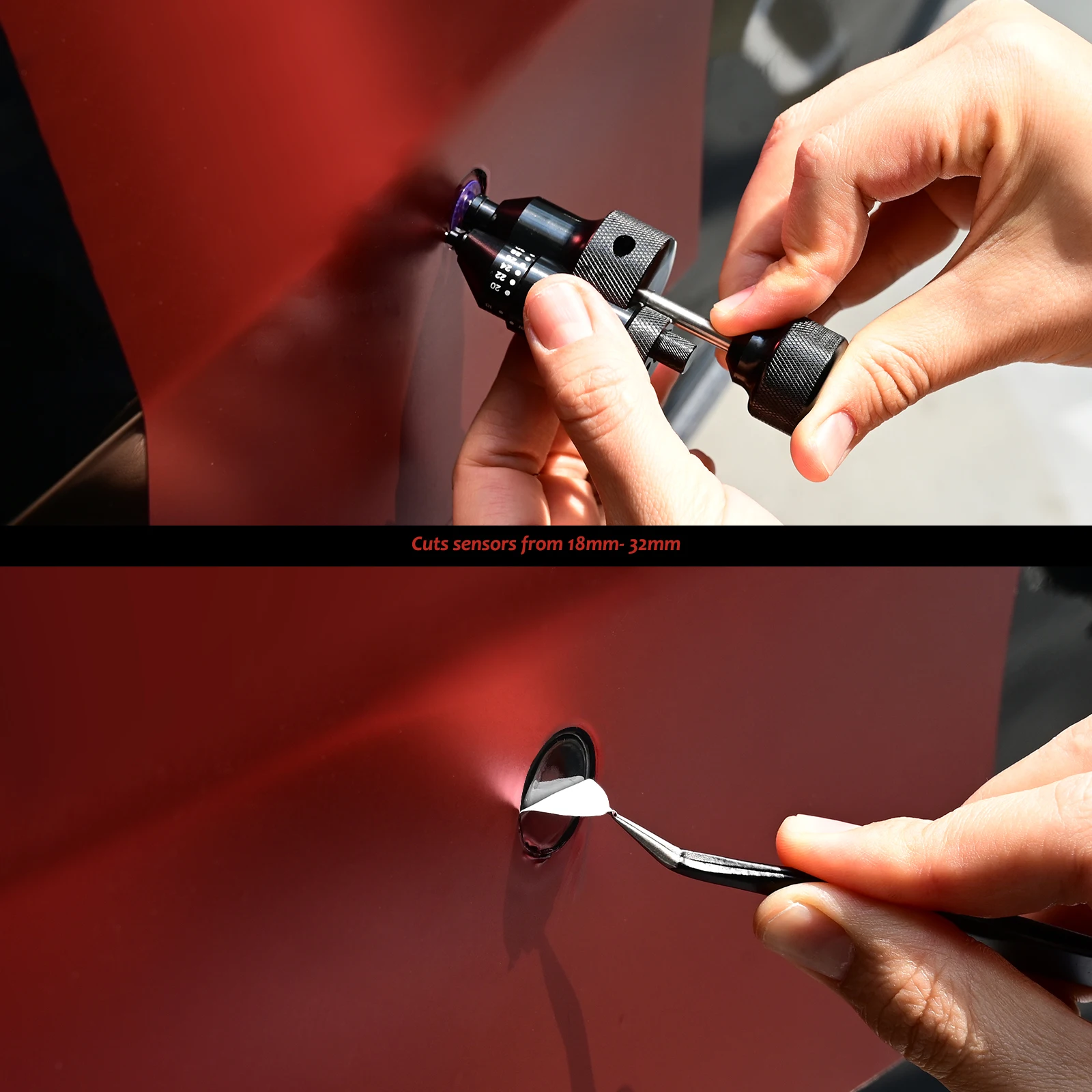 EHDIS 18  32mm 직경 주차 센서 구멍 PDC 커터 자동차 페인트 보호 필름 포장 레이더 센서 정밀 절단 도구