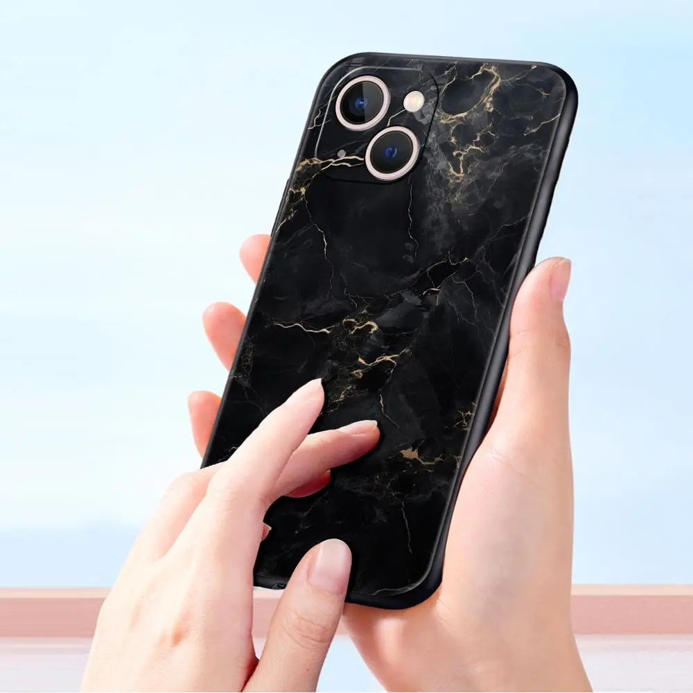 Elegant Black Marble Pattern Soft Silicone Phone Case - Fashionable Protective Cover
