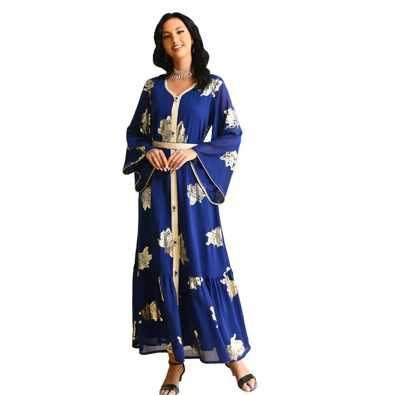 Middle East New Fashion Bronzing Chiffon plus Size Dress Dubai Muslim