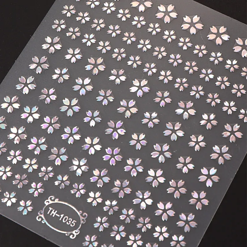 Nail Decoration 3DLaser Sakura Nail Stickers Holographic Laser Snake Pattern Slider Sakura Water Transfer Nail Decoration Set