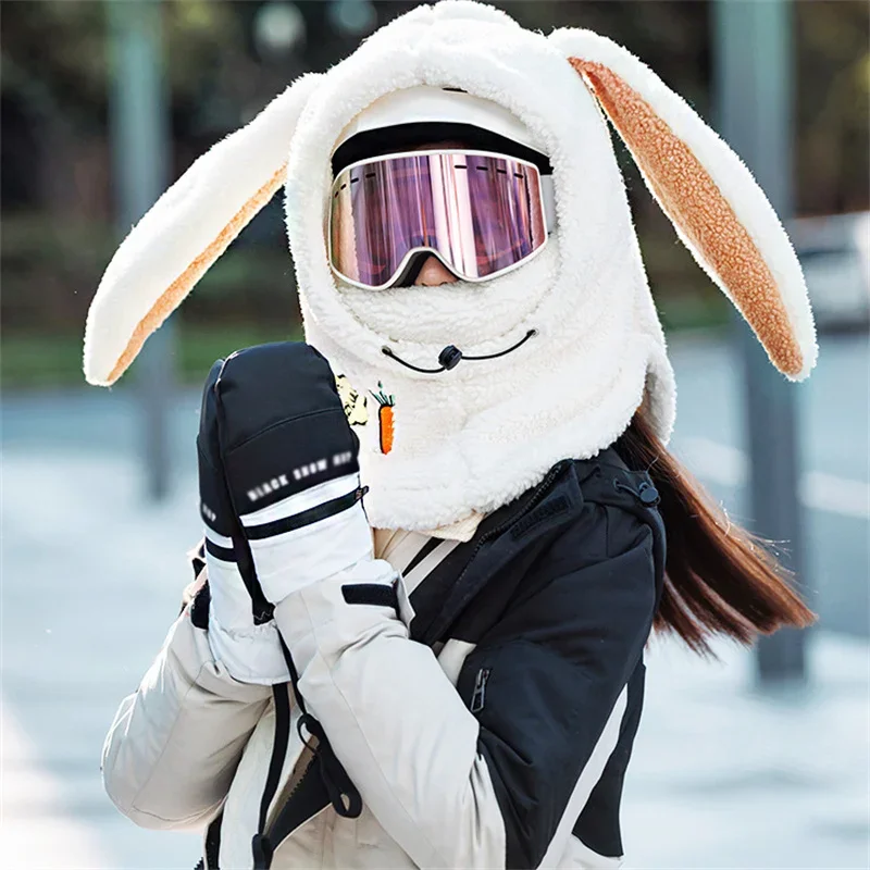 Juste de casque d'oreille de lapin de dessin animé mignon, couvre-casque de  ski chaud, couvre-chef doux et confortable, chapeau décoratif de ski,  sourire, hiver - AliExpress