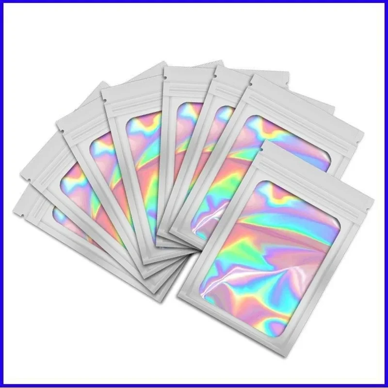 50 Stück Dicke Geruchsdichte Mylar-Beutel Holographische Laser-Farbige Kunststoff-Verpackungsbeutel Schmuck Einzelhandels-Aufbewahrungsbeutel Geschenk-Zip-Lock-Beutel – Detail 4