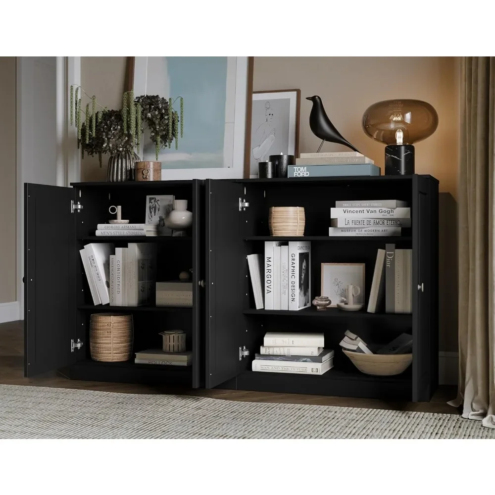 64" Sideboard W/Raised Panel Doors, Black, 64" W X 35.75" H X 15.5" D, Renewable Eco-Friendly Wood, Solid Wood Sideboard
