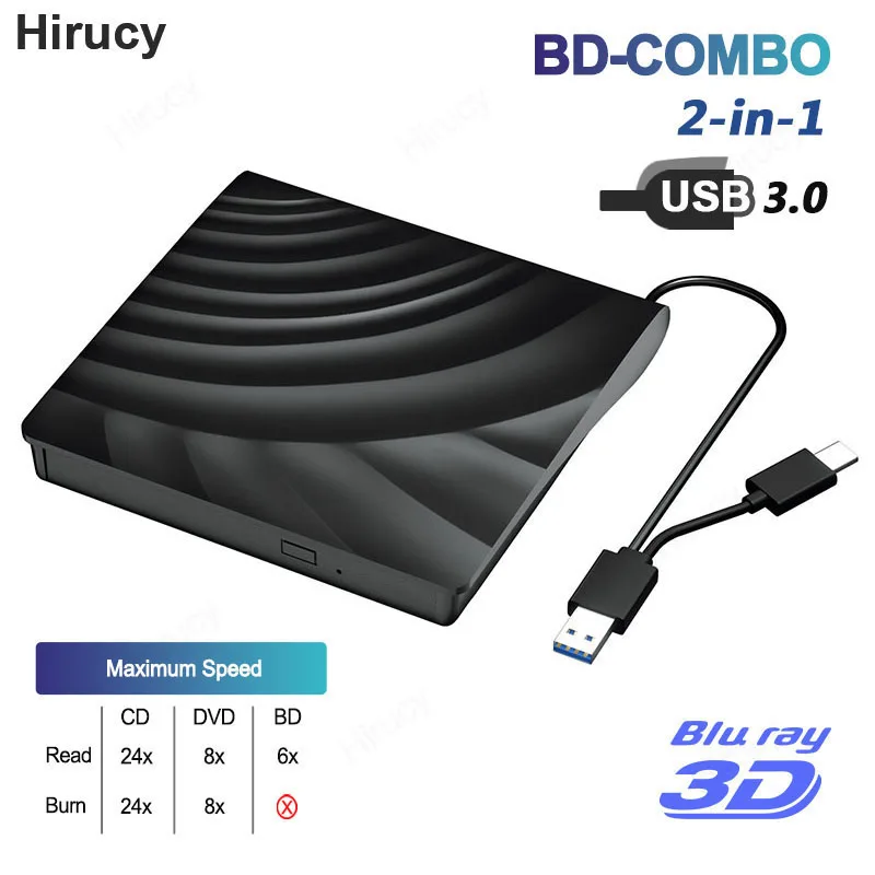 외장 블루레이 광학 드라이브, USB 3.0, 휴대용 3D BD-Combo, CD DVD 플레이어, 노트북 PC 컴퓨터 노트북용..