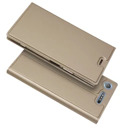 Luxurious Matte Wallet Phone Case with Magnetic Closure - Business Style Flip Cover for Sony XZ1 Compact (Gold)