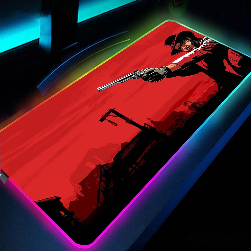 Red Dead Redemption Rgb Mousepad Jogo Grande Rgb Mouse Pad Grande Led Tapete do Mouse Gamer Esteira de Mesa Computador Teclado - Imagem 6