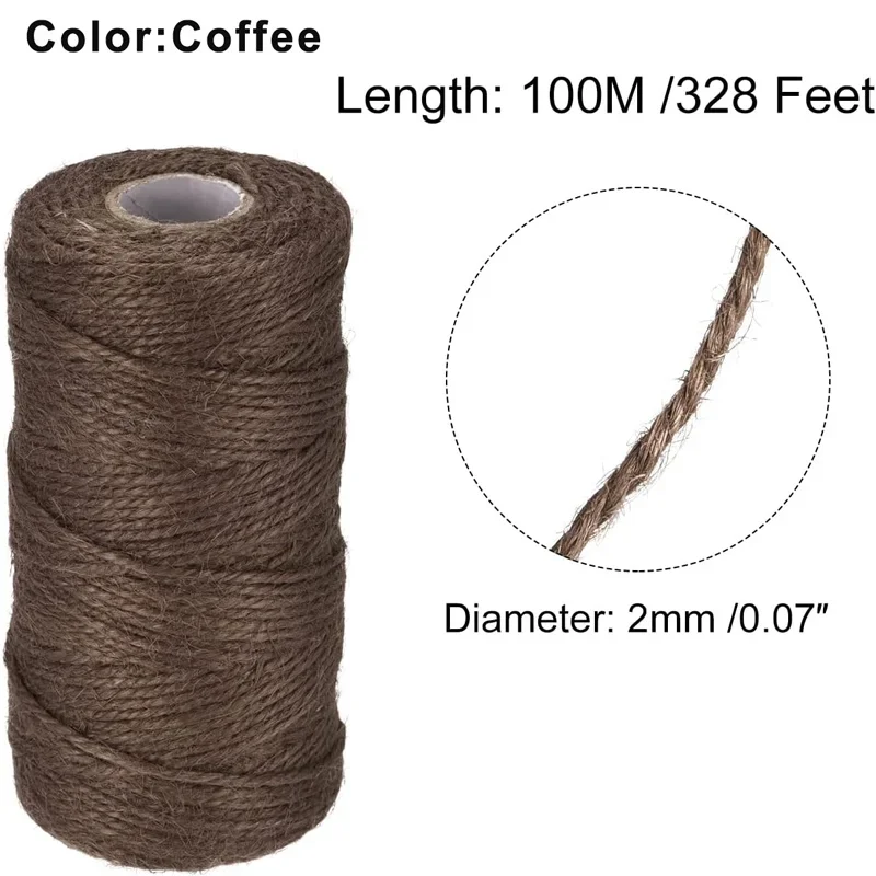 Alwaiiz Corde De Jute 2 Mm X 100 M, Indéchirable, Convient Pour Emballage Cadeau, Bricolage Et Jardinage Léger, Marron