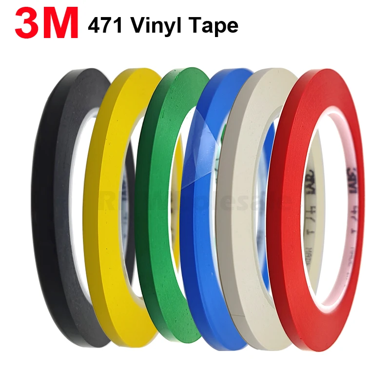 

5mm 3M 471 Premium Perfomance Strong Vinyl Tape Length 33M Bundle set for Decoration, Masking YELLOW BLACK BLUE WHITE RED GREEN