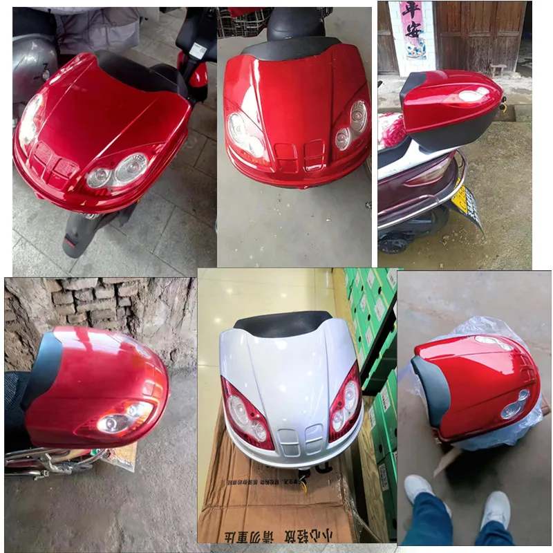 Motorcycle Tail Box Motocycle Tail Box Electric Scooter Trunk Motorcycle Top Hard Case Helmet Storage Case Luggage Reflective Lamp