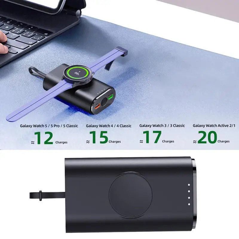 5000mAh Magnetic Wireless Charger For Samsung 2 In 1 Portable Watch Chargers USB Type C Fast Charging Station Dock Mobile