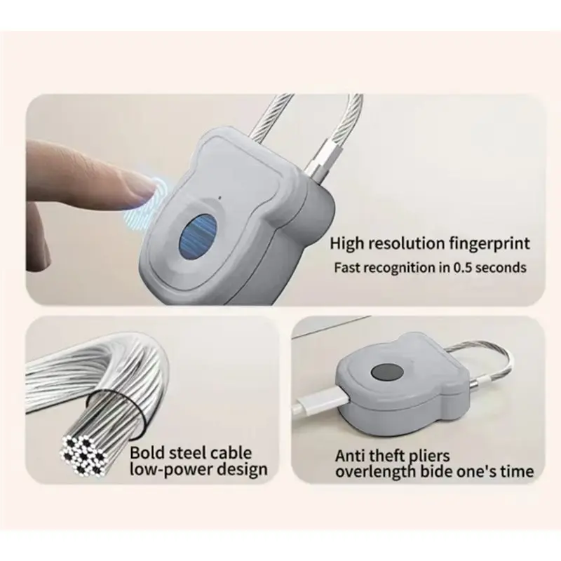 A92Z USB 충전식 키리스 지문 생체 인식 패드락, 20명 사용자 용량, 플라스틱 본체, 전자 잠금 장치
