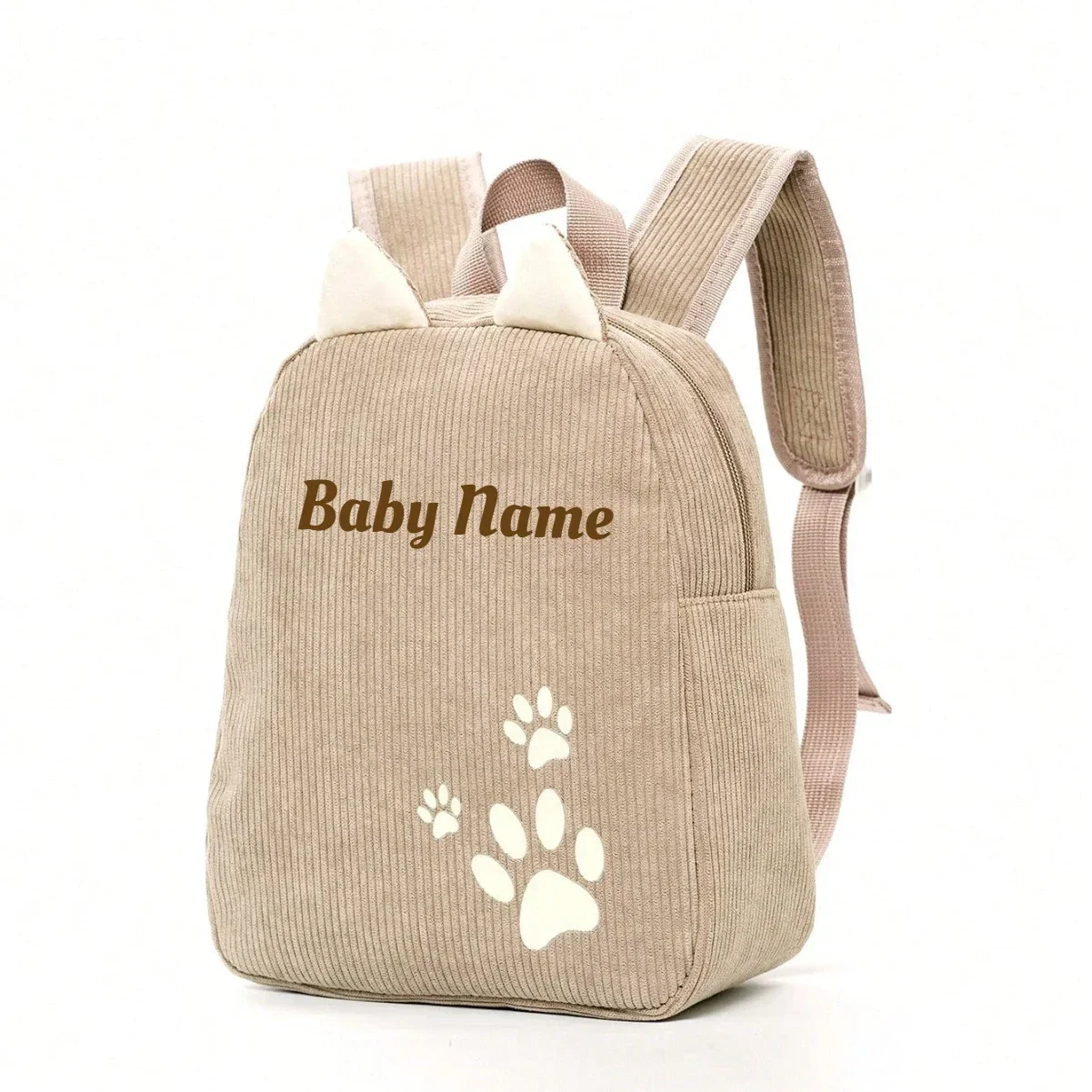 Customized Name Toddler Backpack Cartoon Solid Color Corduroy Large Capacity Backpack Embroidered Name Backpack 2