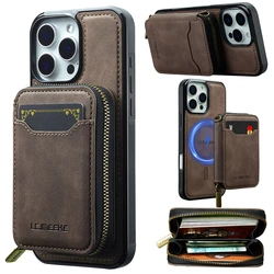 Leather Wallet Case with Wireless Charging and Card Holder - 2 in 1 - iPhone 15 Plus (Coffee)