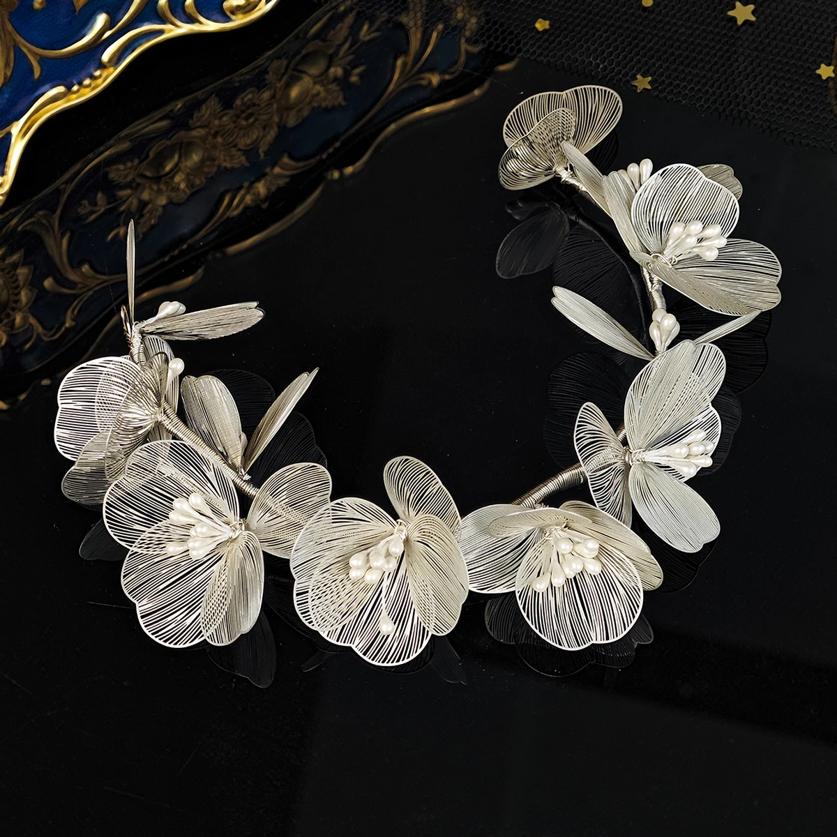 Handgemachte Perlen Stirnband Koreanische Ästhetische Gold Blütenblatt Haarschmuck Set Braut Hochzeit Kopfschmuck Kleid Haarbänder – Detail 9