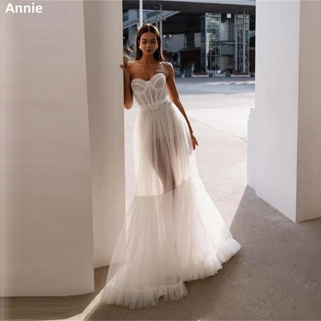 

Annie Aexy Tube Top فساتين السهرة Delicate Tulle Ball Gown Evening Gown Manual Muslim Dress