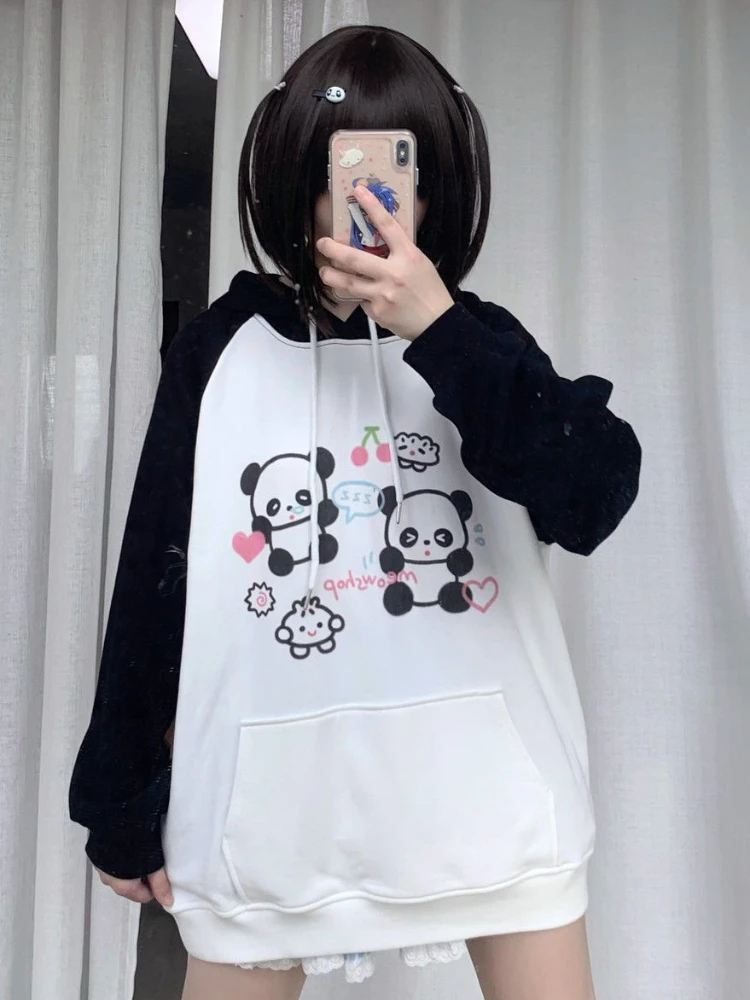ADAgirl Kawaii Panda Print Hoodies Women Anime Long Sleeve Sweatshirt Female China Style Oversized Streetwear Cutecore Clothes