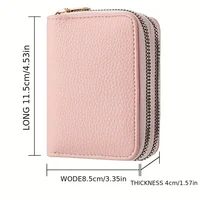 Women Wallet Zipper Short Style Purse Lychee Pattern Solid Color Fashion Large Capacity Multi Card Slot Coin Purse with Zipper 2
