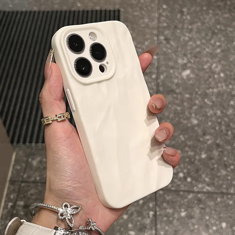 

Fashion Fold Crease Phone Case For iPhone 15 14 13 12 11 Pro Max X XS Max XR Solid Color Silicone Shockproof Soft Cover Cases