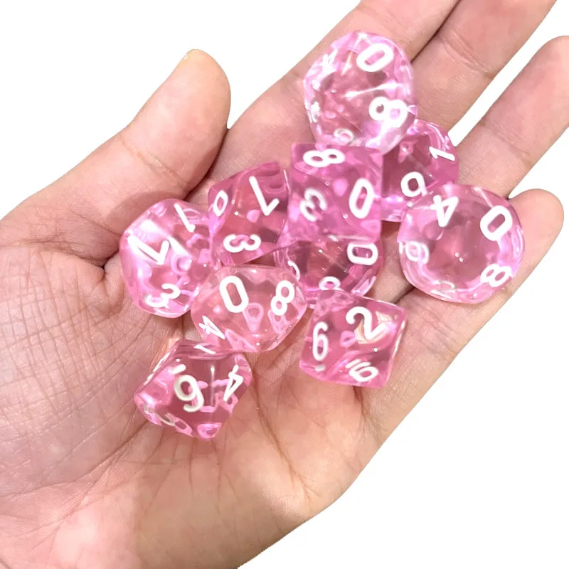 10pcs 10 Sided Dice D10 Polyhedral Clear transparent Dices for Board Games 0-9 Number 18mm RPG Dice Family acrylic dice game dice dice set